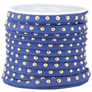 Imitatie suède 5mm met Studs goud Cobalt blue